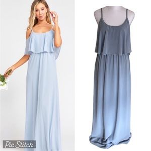 Show Me Your MuMu NWT Caitlyn Maxi Ruffle Dress Steel Blue Size Small Brand New